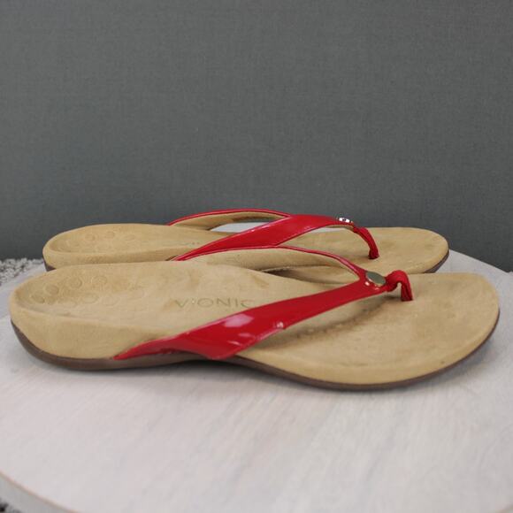 Vionic Shoes - Vionic Thong Sandals Womens 11 Red Leather Comfort